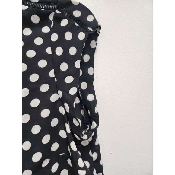 DR2 Womens Blouse Small Black White Polka Dot Crochet Trim Popover Casual Top - Picture 2 of 9